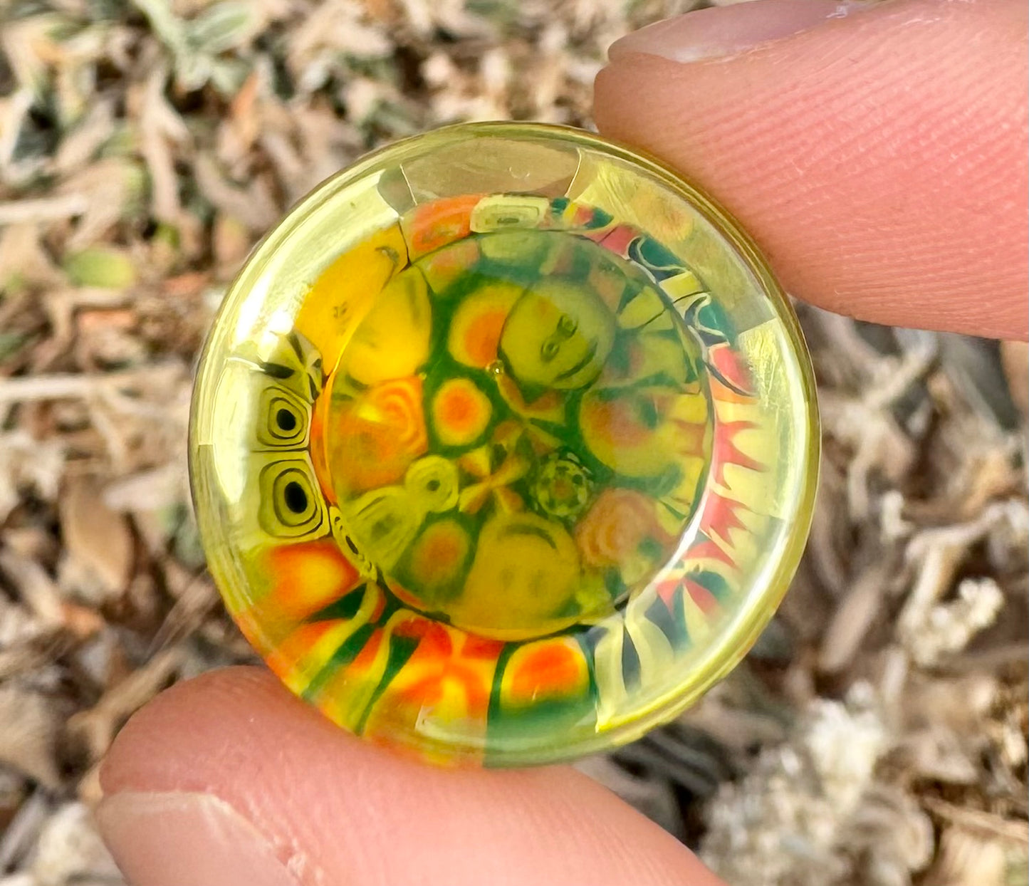 Faceted Charmer/Slurper cap ‘Good Times’ murinni with ‘Citrine’ (UV reactive color)